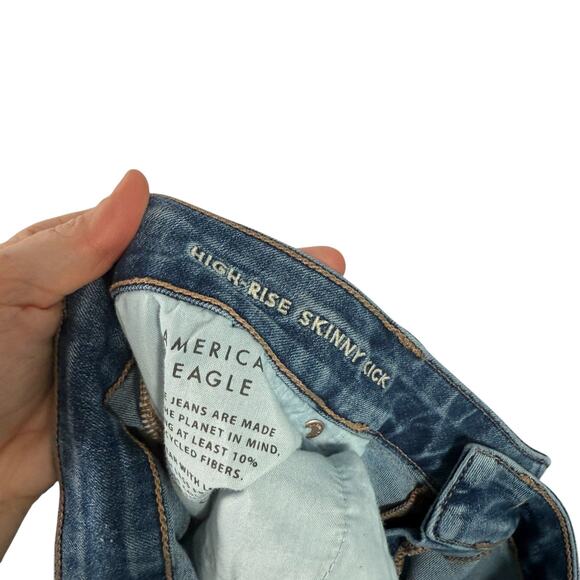 American Eagle High Rise Skinny Kick Jeans Medium Wash Stretch Womens 16 - Picture 6 of 8